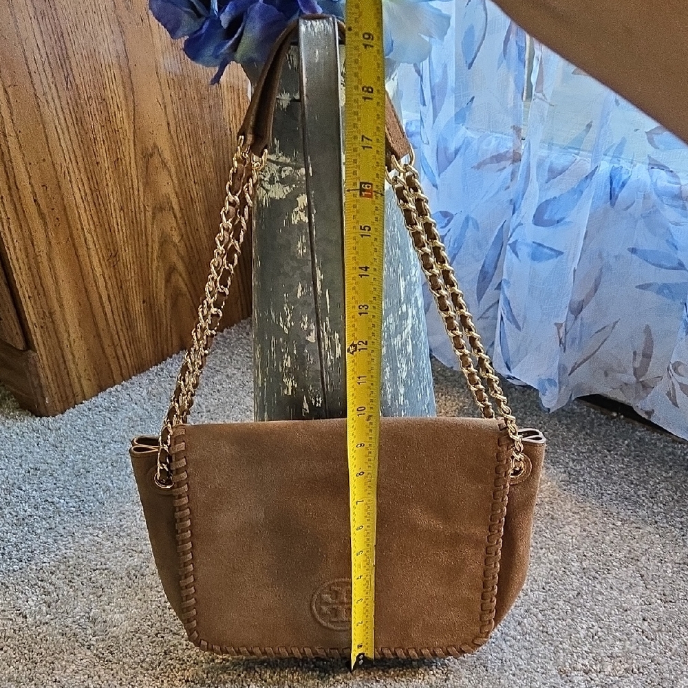 Tory Burch Brown Suede Convertable Shoulder/Crossbody Bag with Chain - Picture 3 of 9